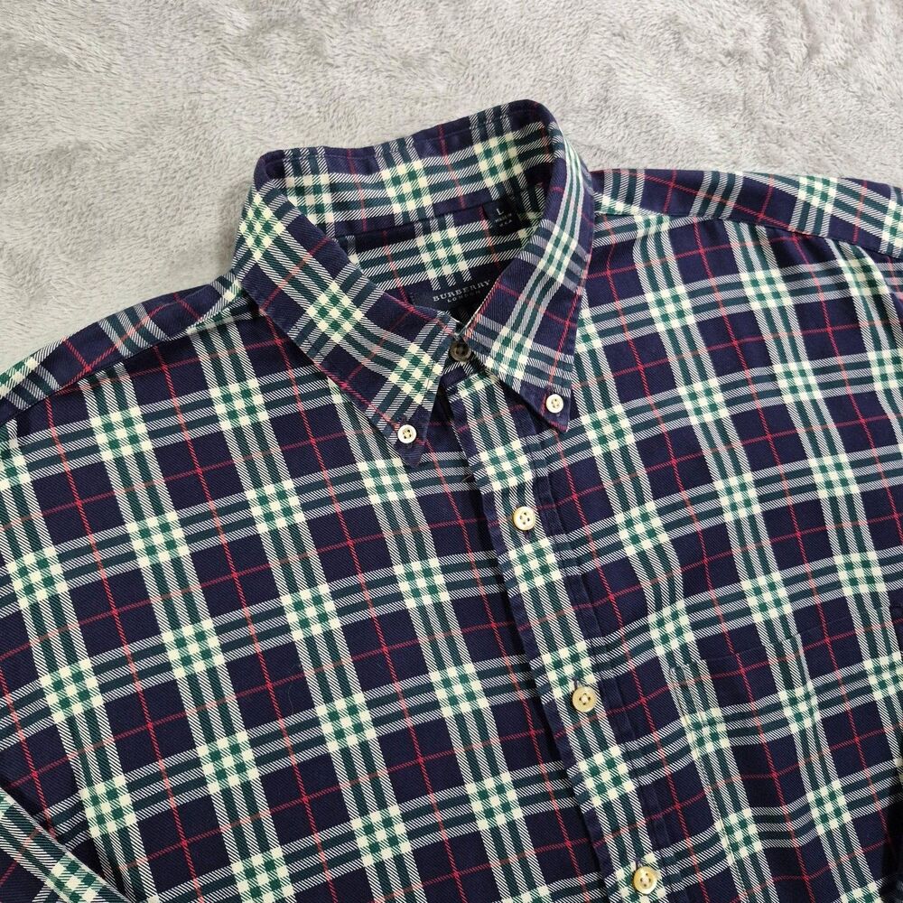 Burberry London Shirt Mens Large Blue Plaid Long Sleeve Button Down Cotton